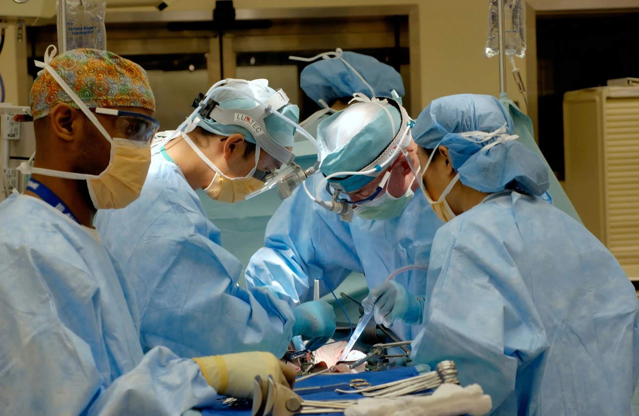 A surgical team working together in an operating room