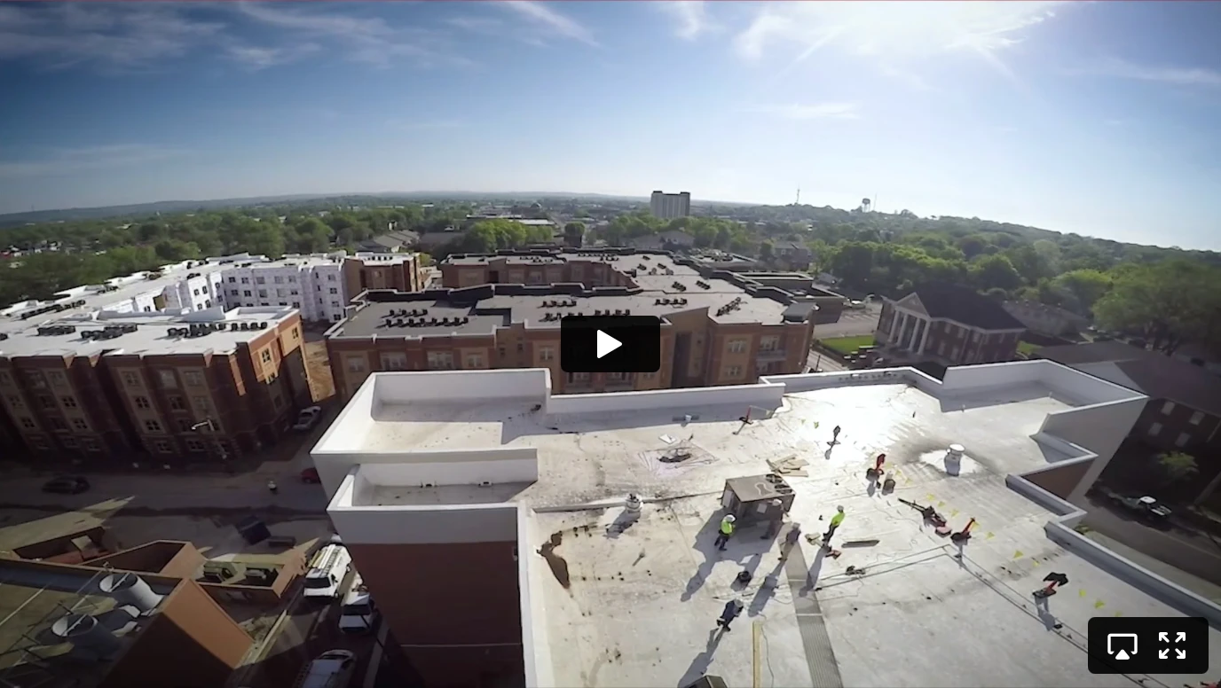 Aerial view of a commercial roofing project